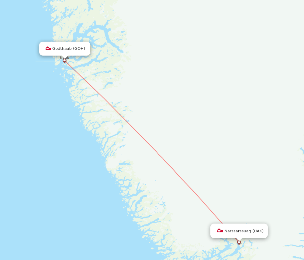 Narsarsuaq - Nuuk route map and flight paths