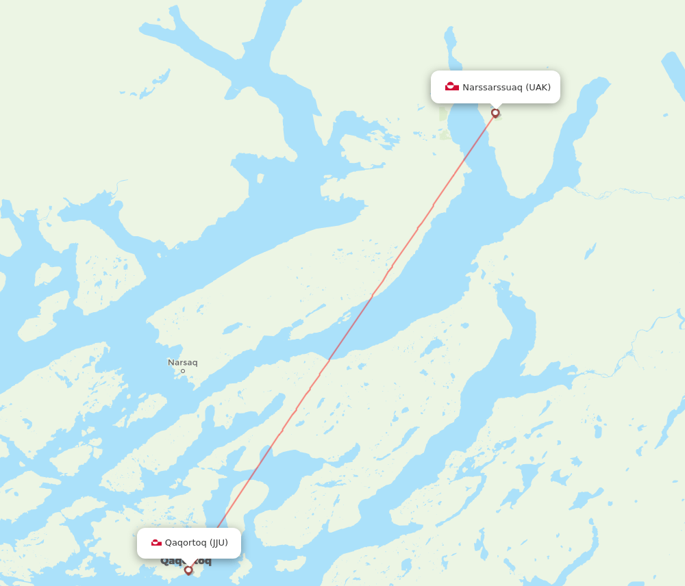 Narsarsuaq - Qaqortoq route map and flight paths
