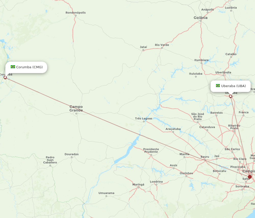 Corumba - Uberaba route map and flight paths