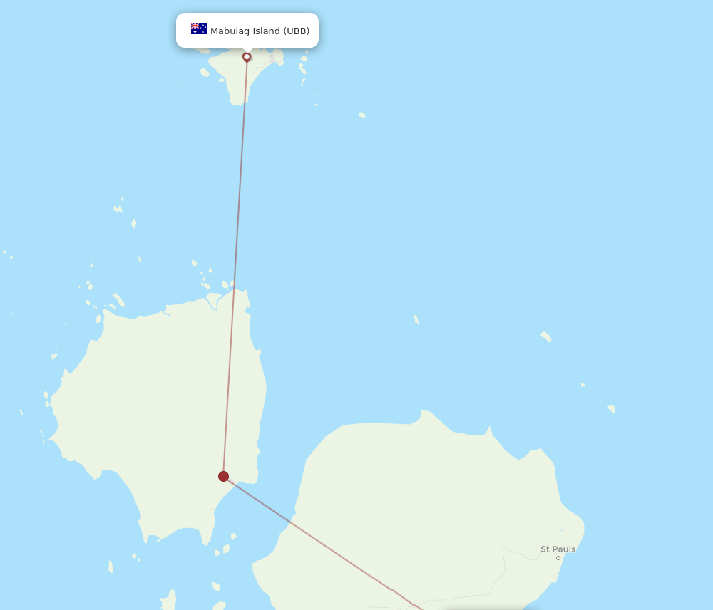 Mabuiag Island - Kubin Island route map and flight paths