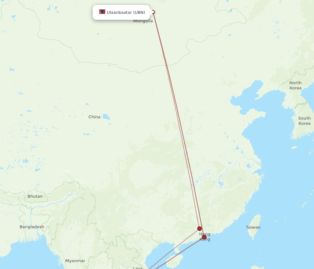 UBN to BKK flights and routes map