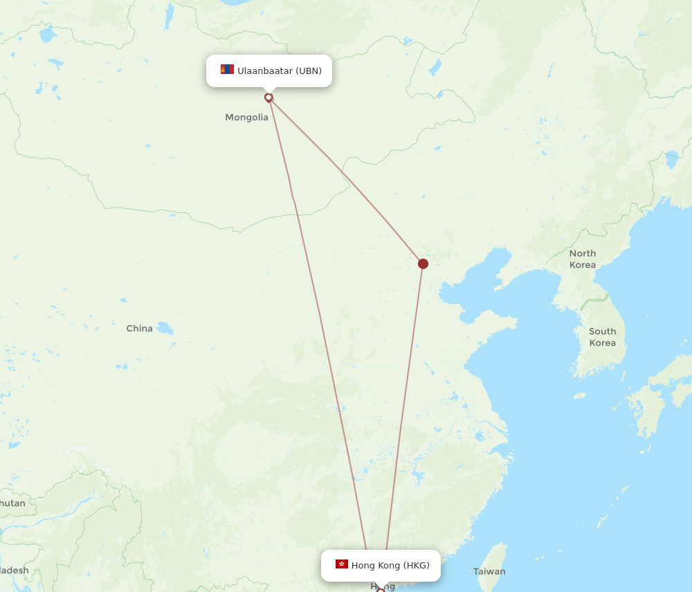 UBN to HKG flights and routes map