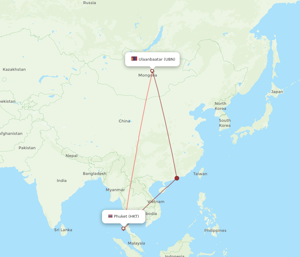 UBN to HKT flights and routes map