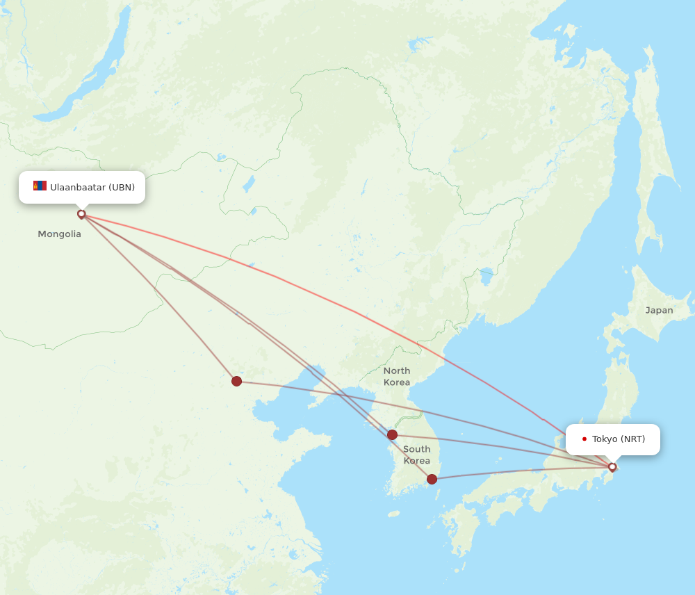 UBN to NRT flights and routes map