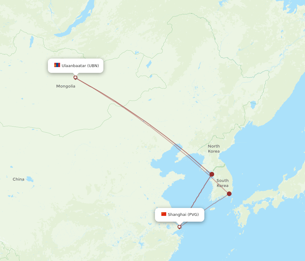 UBN to PVG flights and routes map