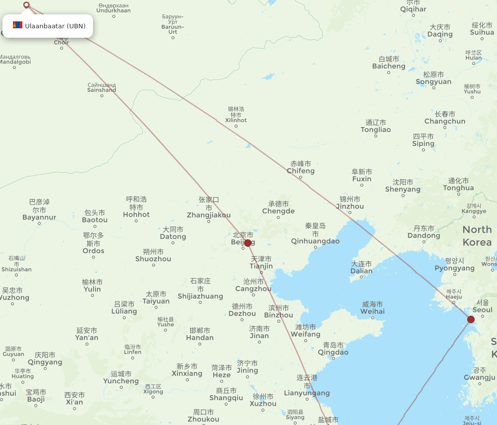 UBN-SHA flight routes