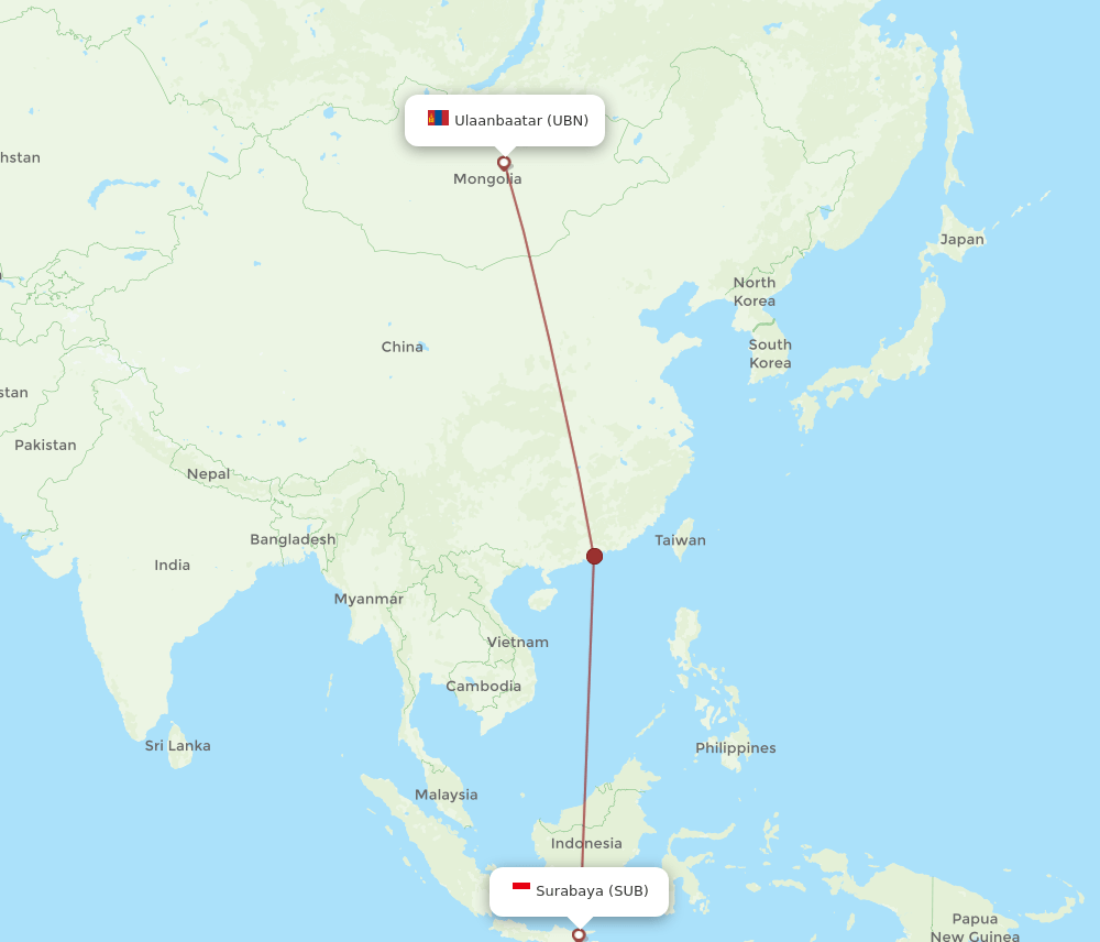 SUB to UBN flights and routes map