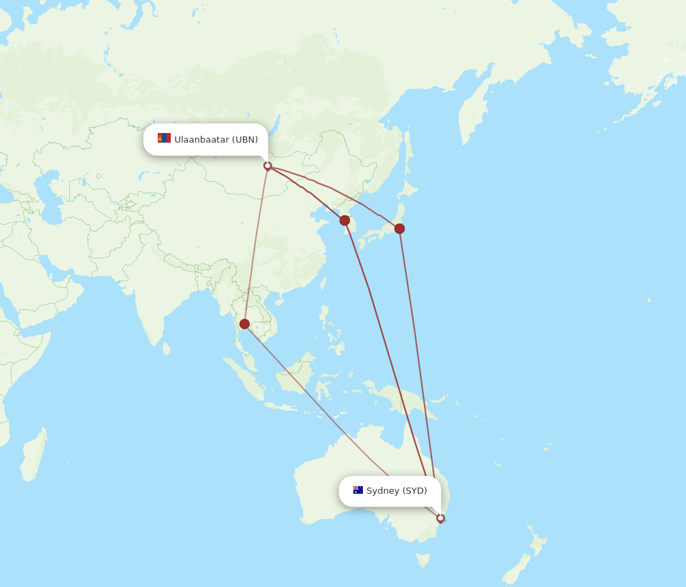 UBN-SYD flight routes
