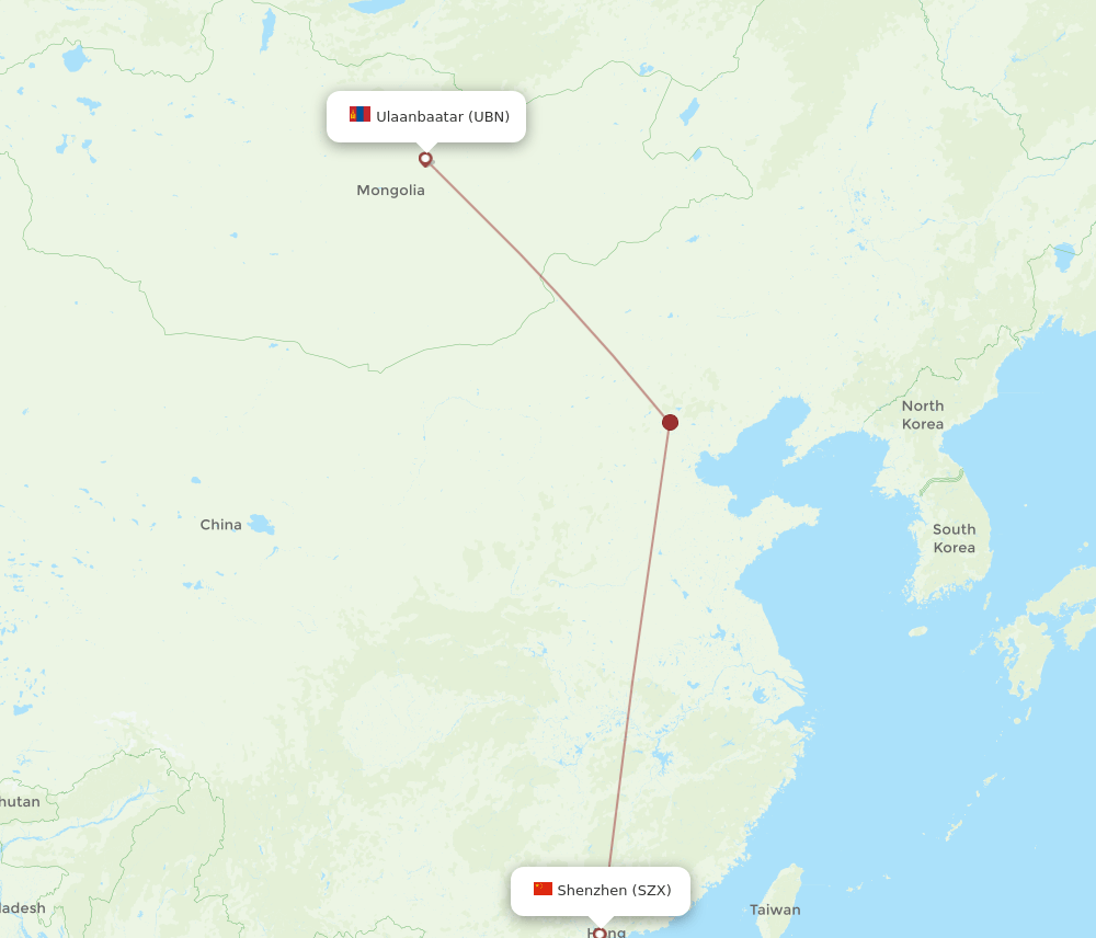 UBN to SZX flights and routes map