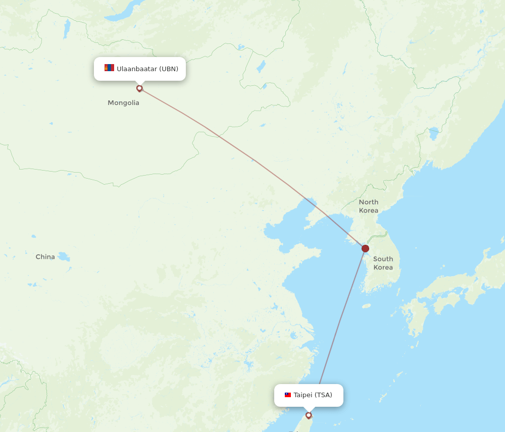 Taipei - Ulaanbaatar route map and flight paths