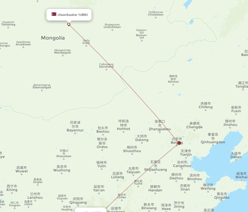 UBN to XIY flights and routes map