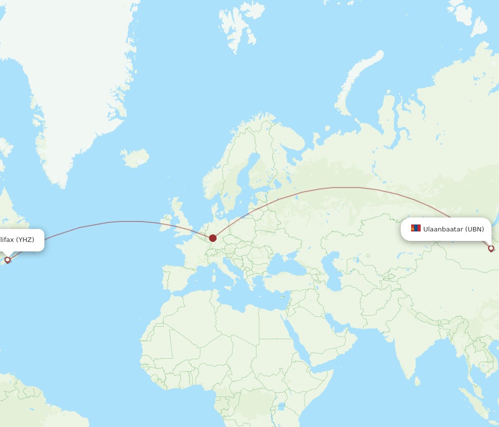 Halifax - Ulaanbaatar route map and flight paths