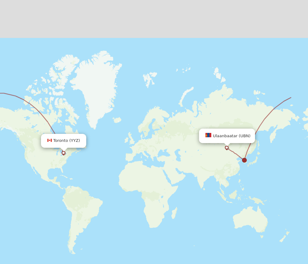 Toronto - Ulaanbaatar route map and flight paths