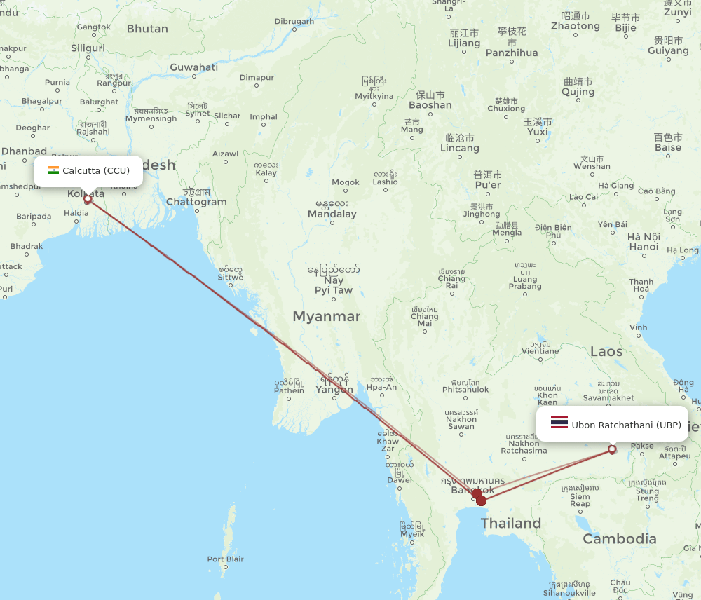 UBP to CCU flights and routes map