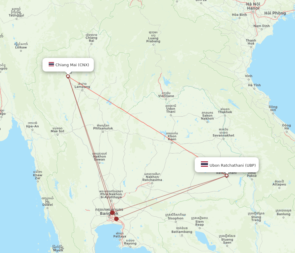UBP to CNX flights and routes map
