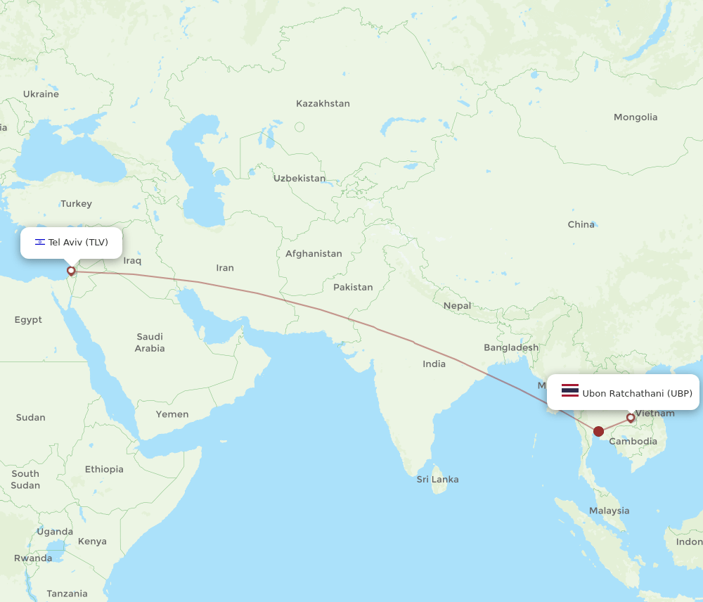 UBP to TLV flights and routes map