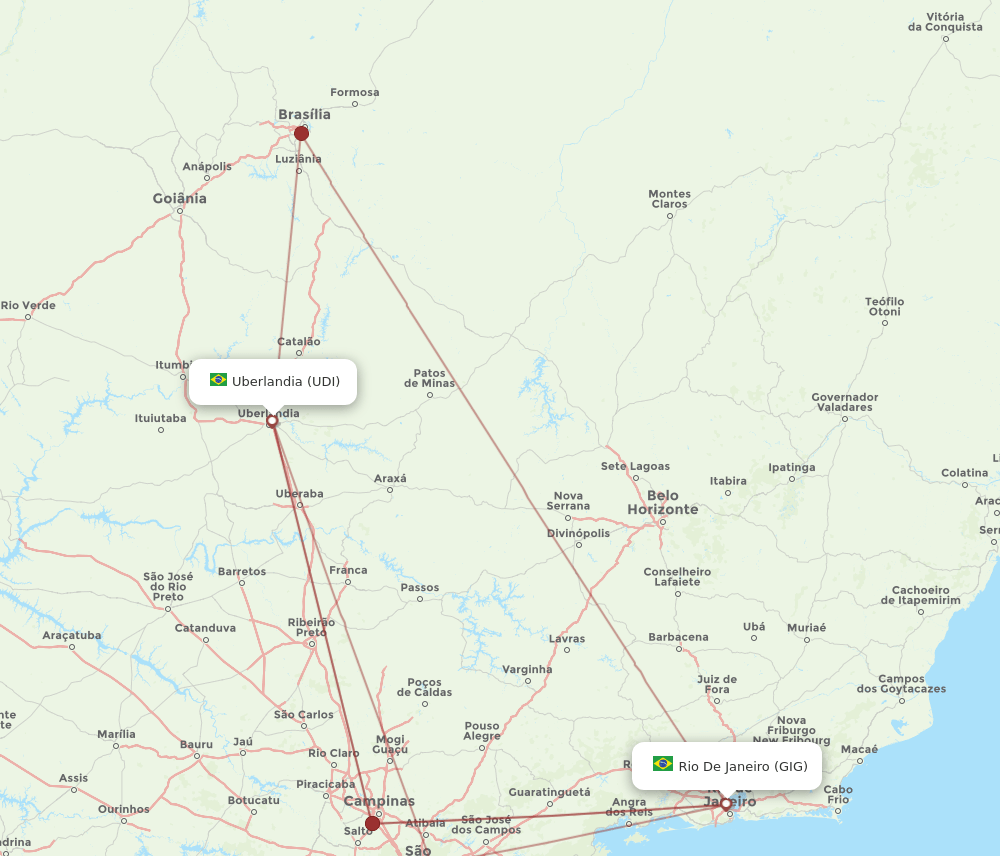 UDI to GIG flights and routes map