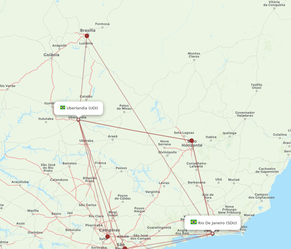 UDI to SDU flights and routes map