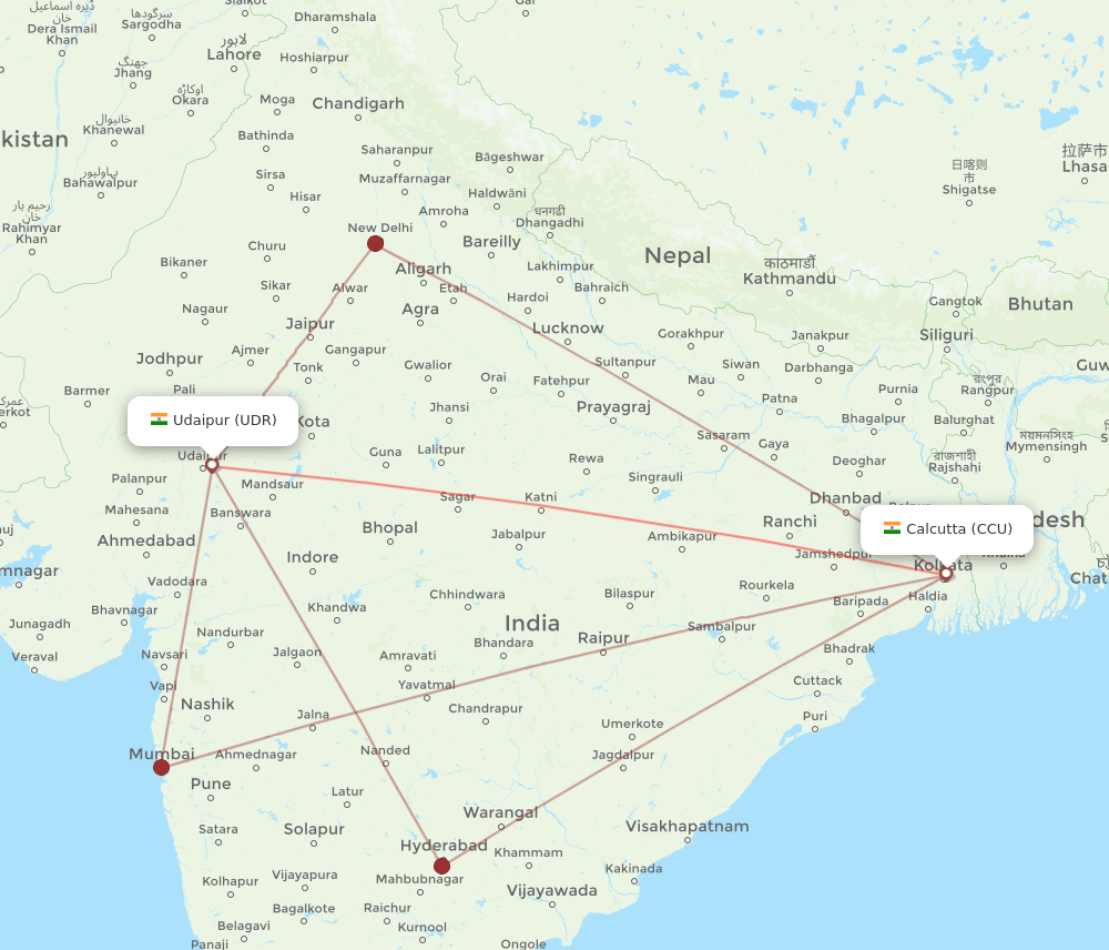 UDR-CCU flight routes