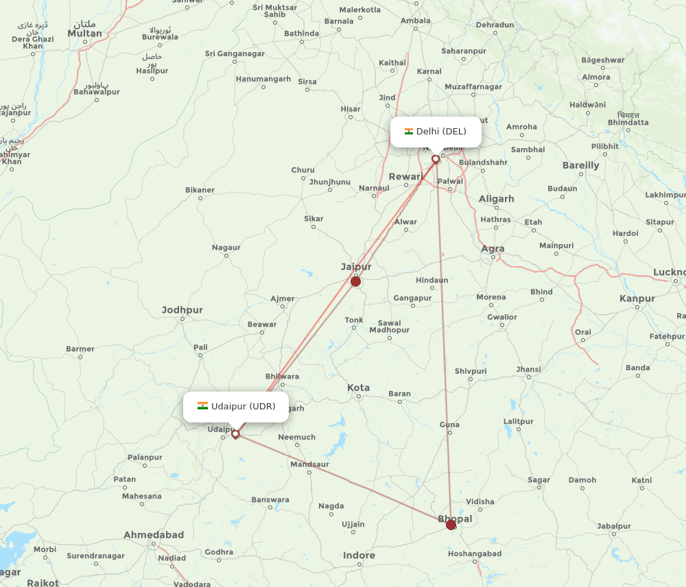 UDR-DEL flight routes