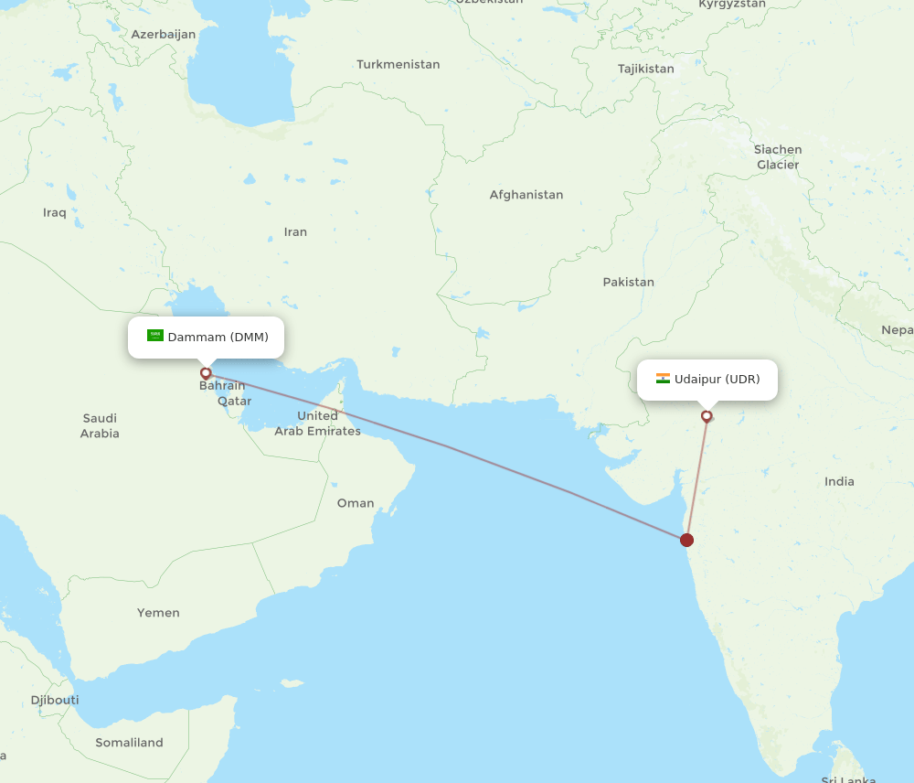 DMM to UDR flights and routes map