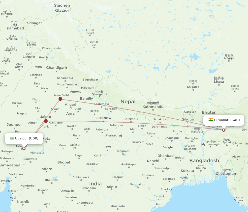 UDR-GAU flight routes