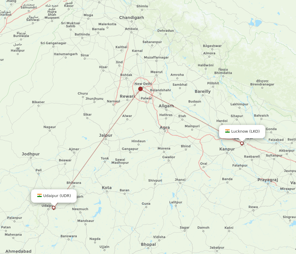 UDR to LKO flights and routes map