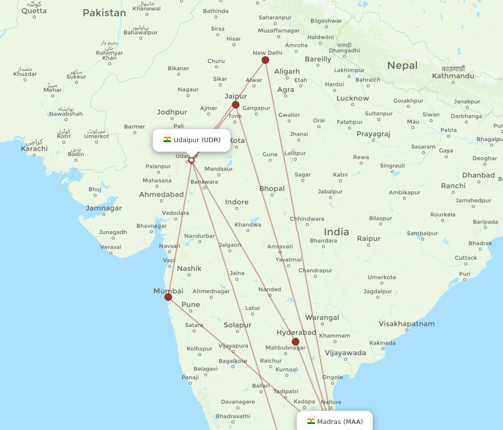 UDR-MAA flight routes