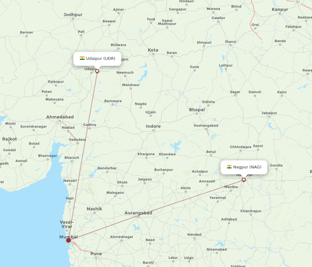 UDR-NAG flight routes