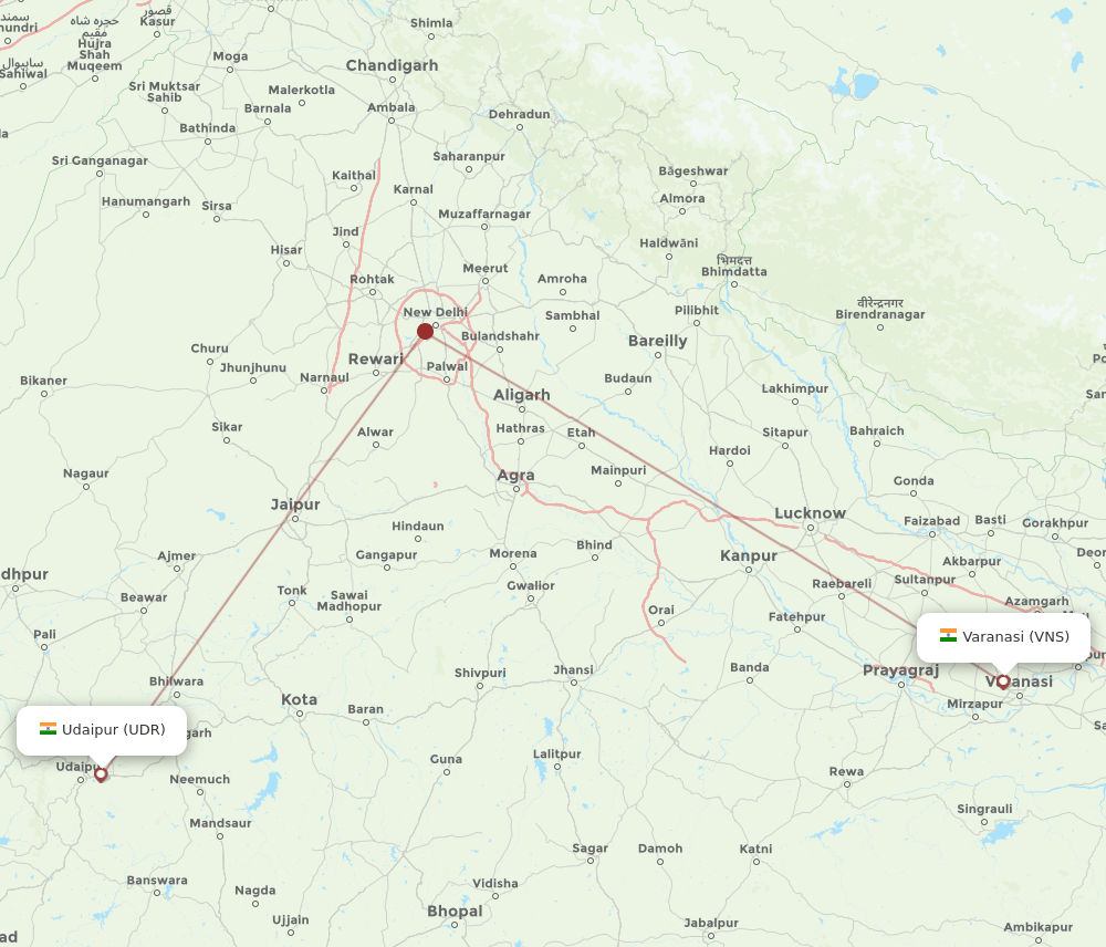UDR-VNS flight routes