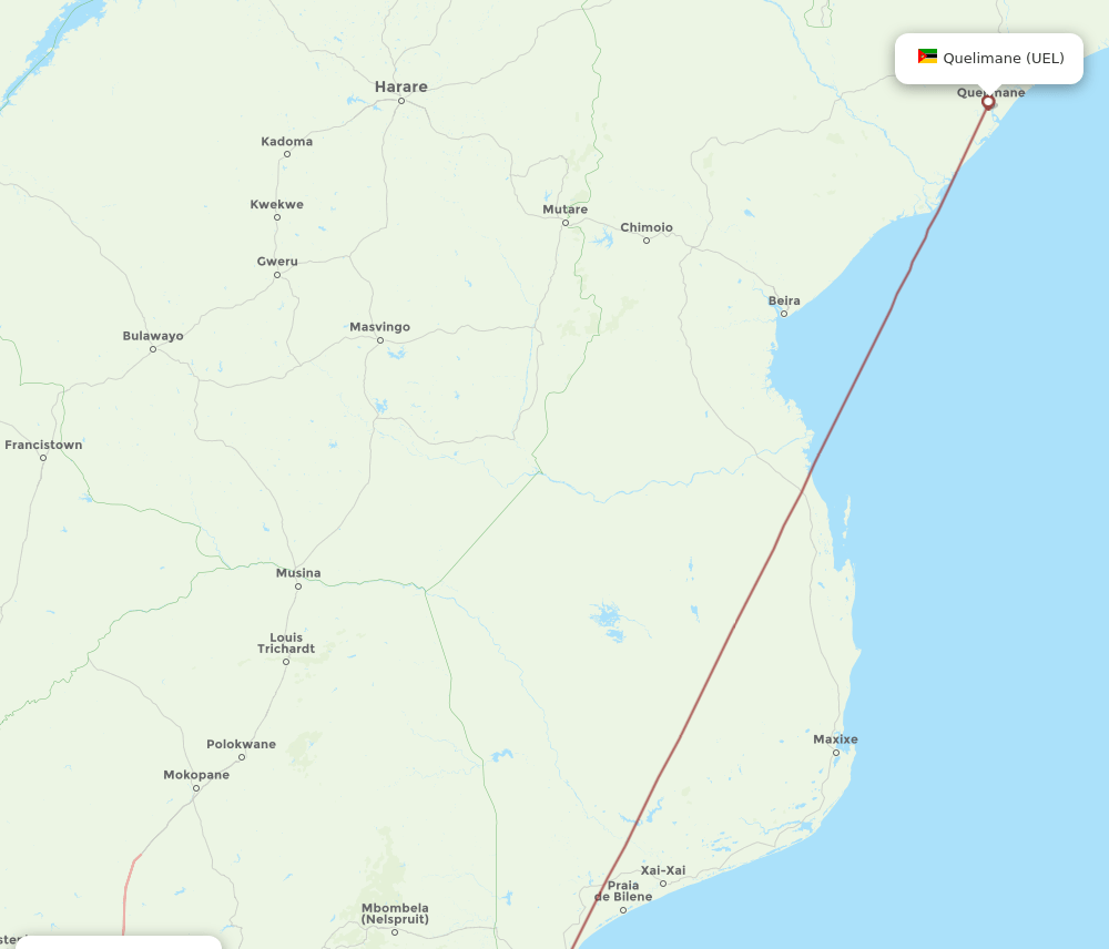 UEL to JNB flights and routes map