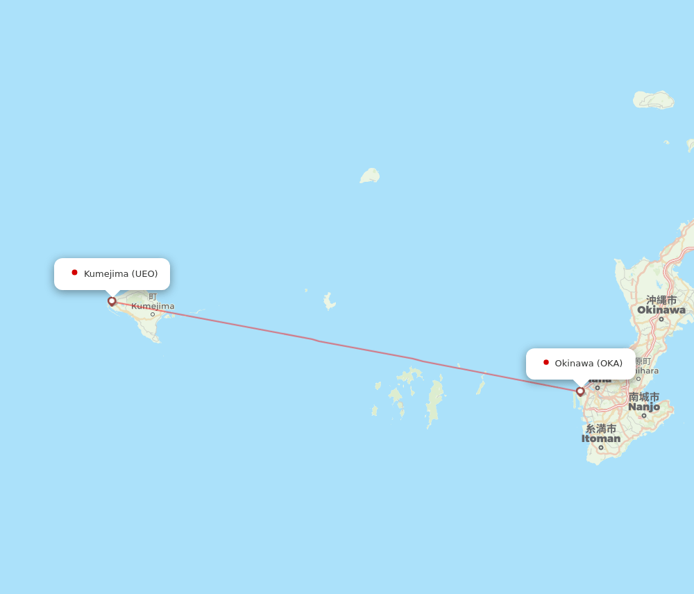 UEO to OKA flights and routes map