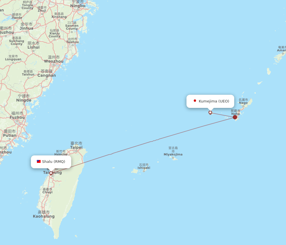 Shalu - Kume-jima route map and flight paths