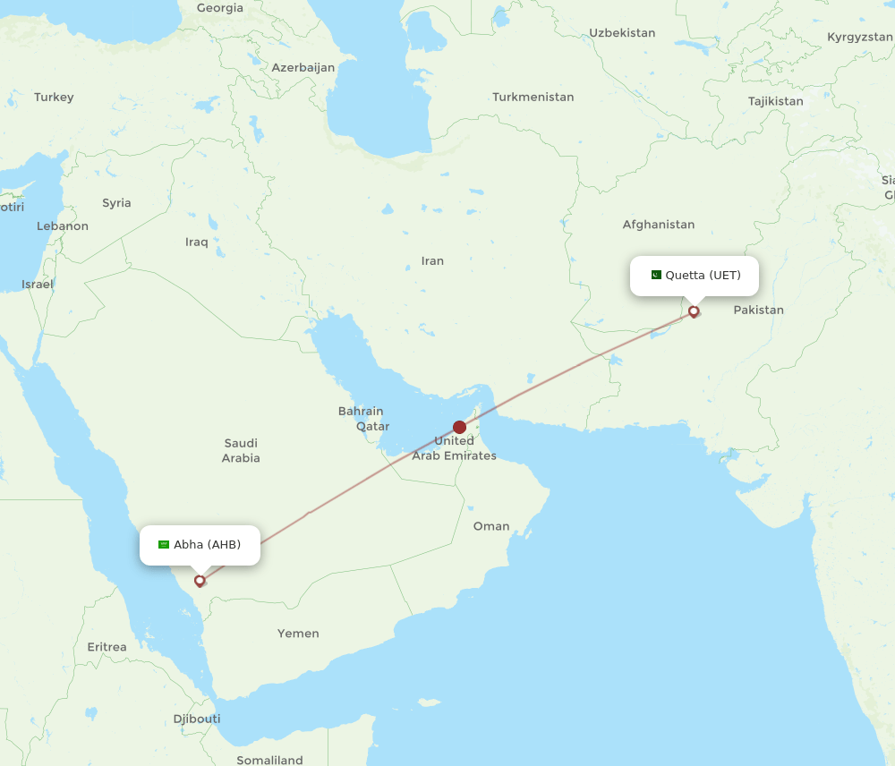 UET to AHB flights and routes map