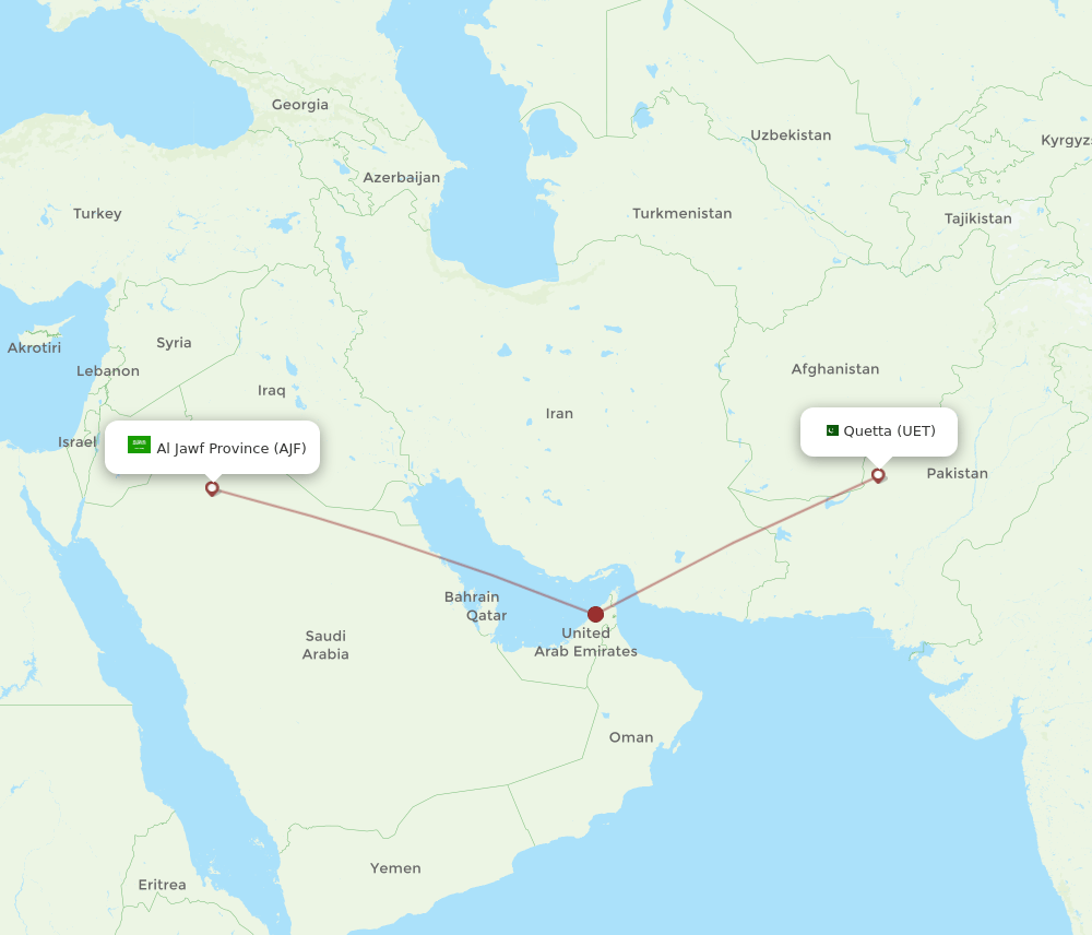 UET to AJF flights and routes map