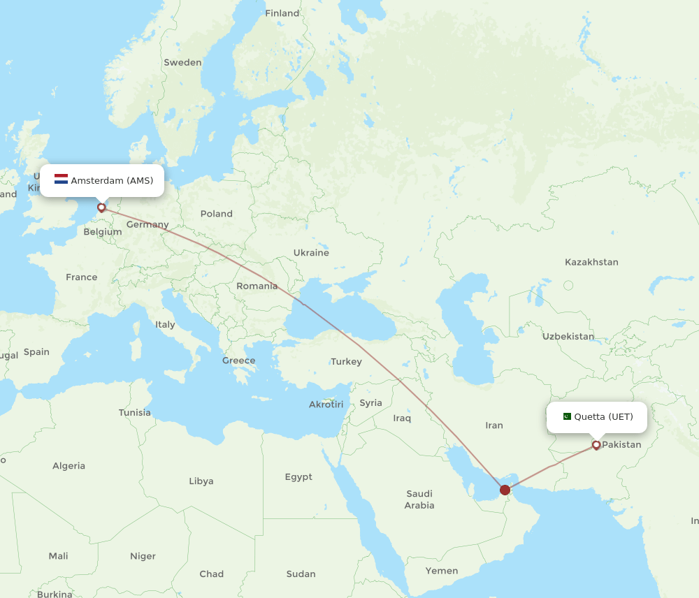 UET to AMS flights and routes map