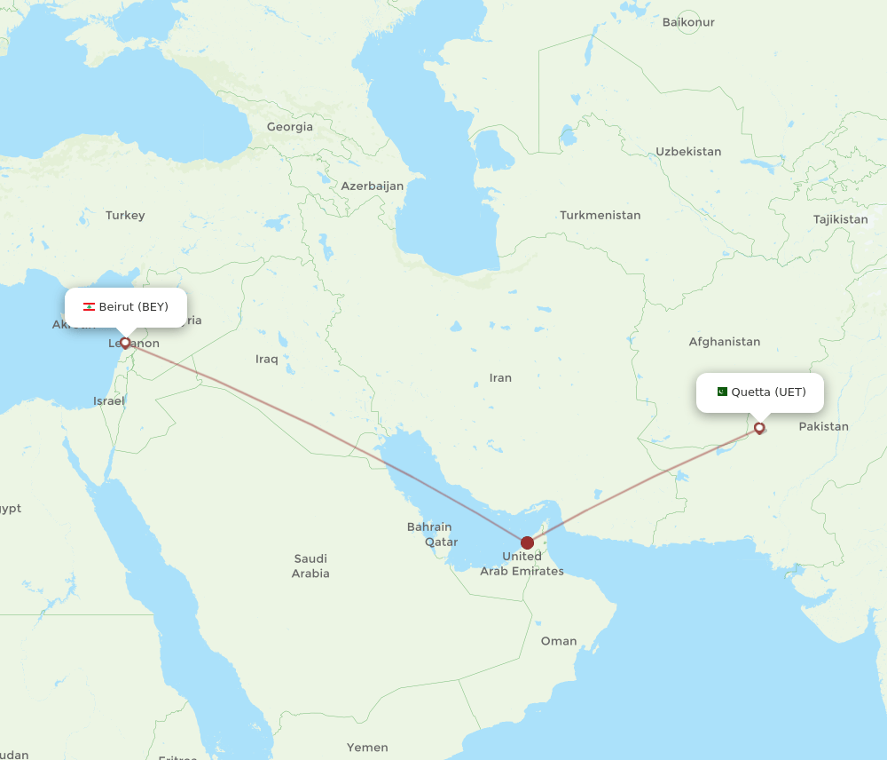 UET to BEY flights and routes map