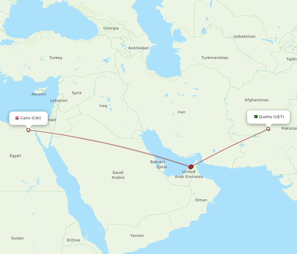 Cairo - Quetta route map and flight paths