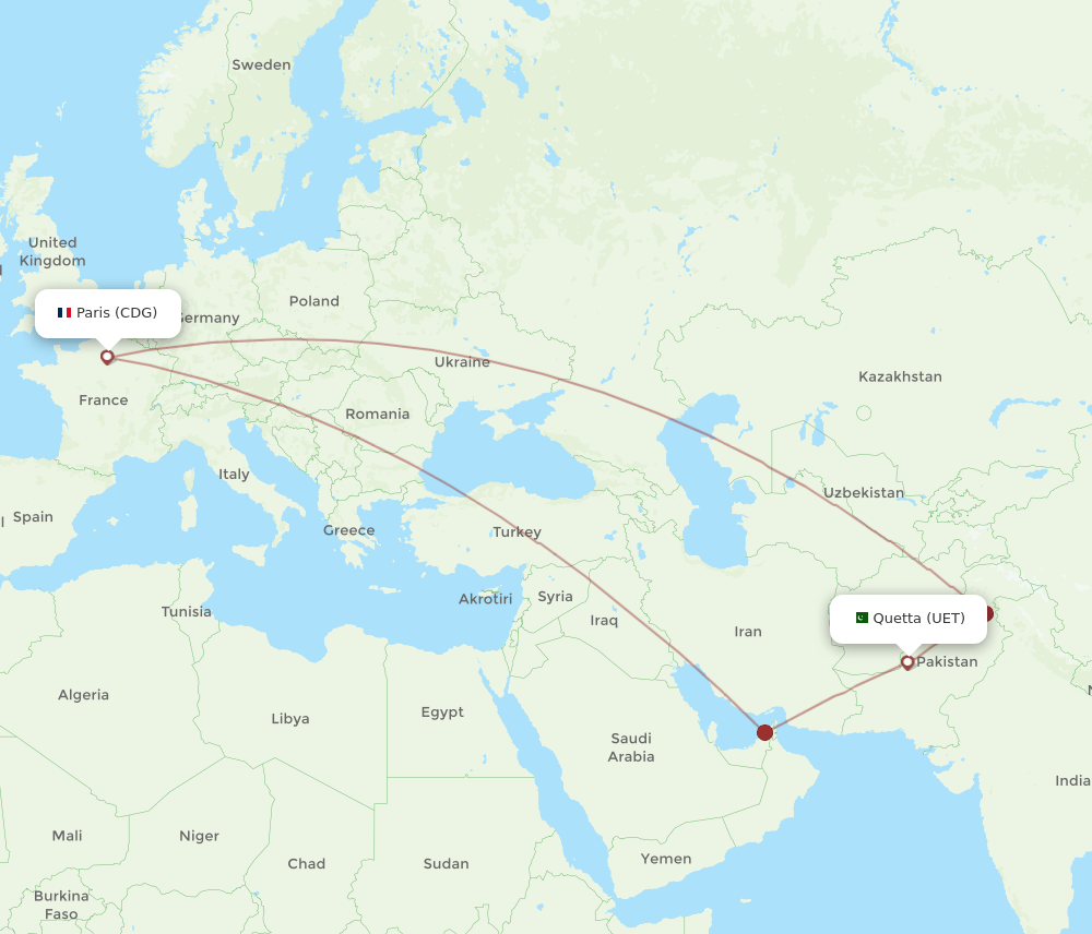 UET-CDG flight routes