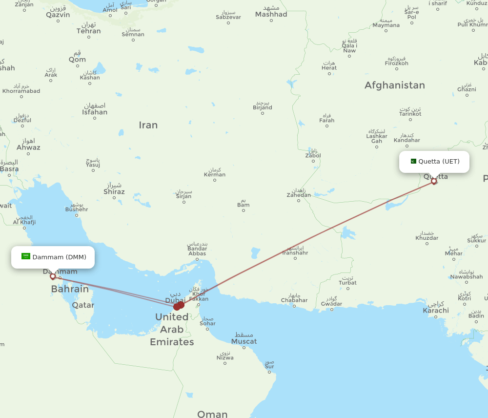UET to DMM flights and routes map