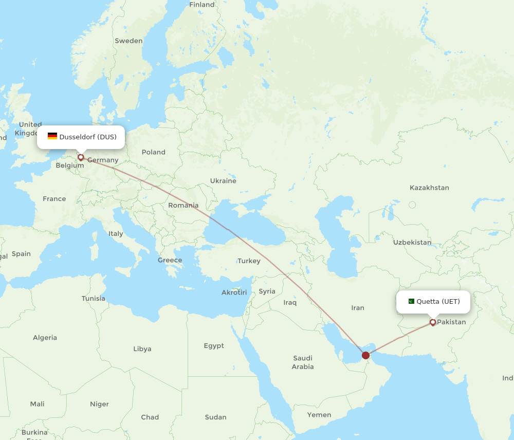 UET to DUS flights and routes map