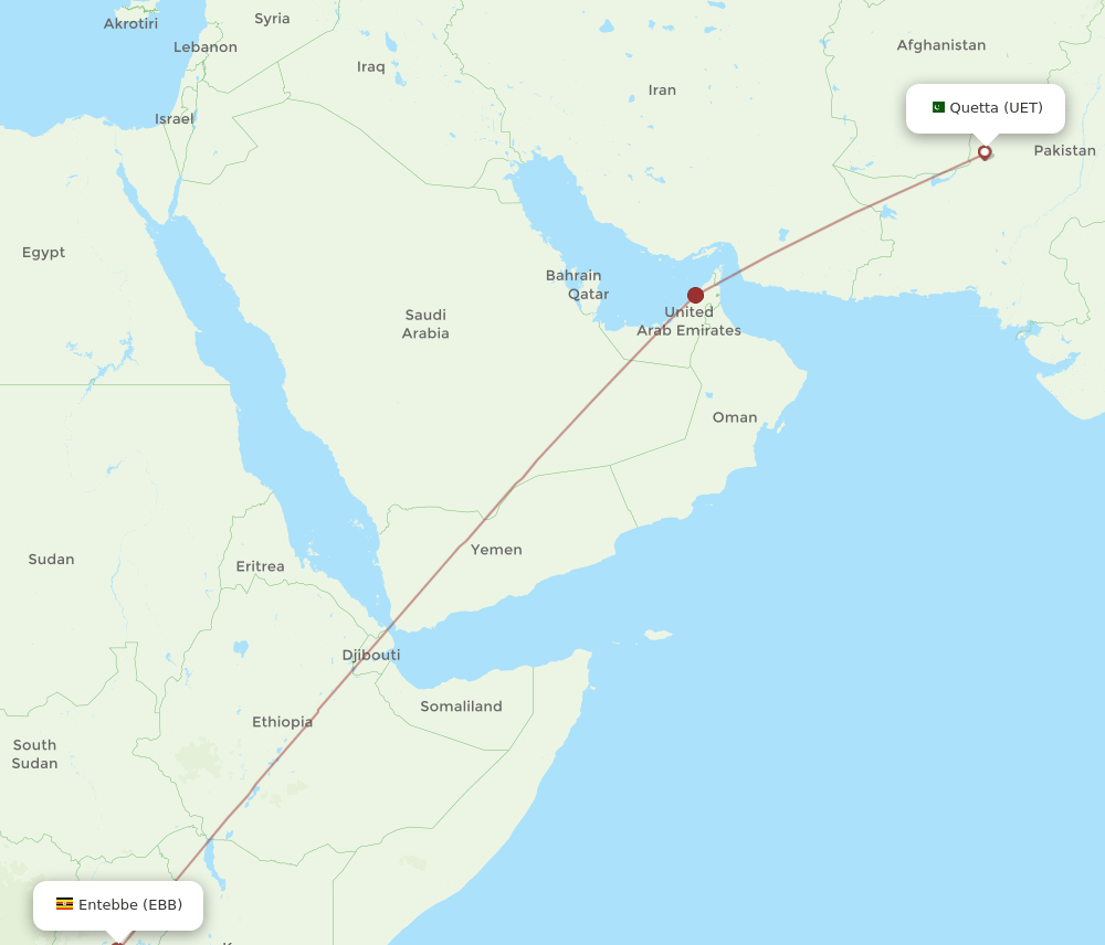 UET to EBB flights and routes map
