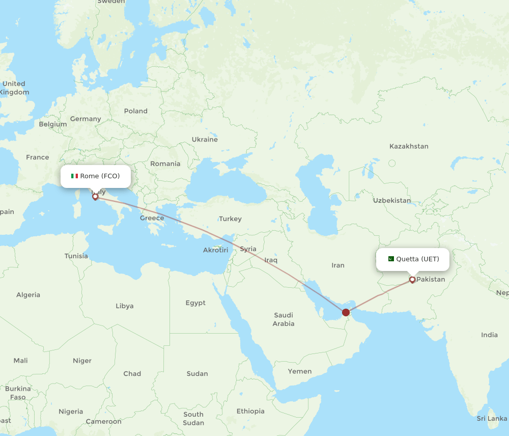 UET to FCO flights and routes map