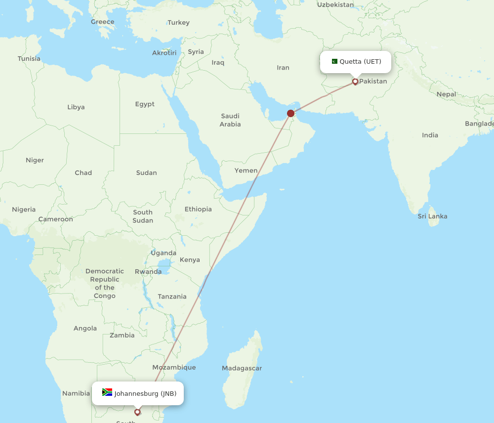 UET-JNB flight routes
