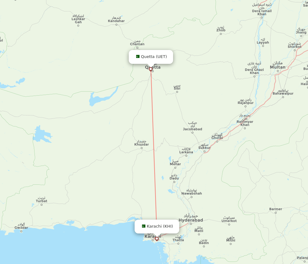 Quetta - Karachi route map and flight paths
