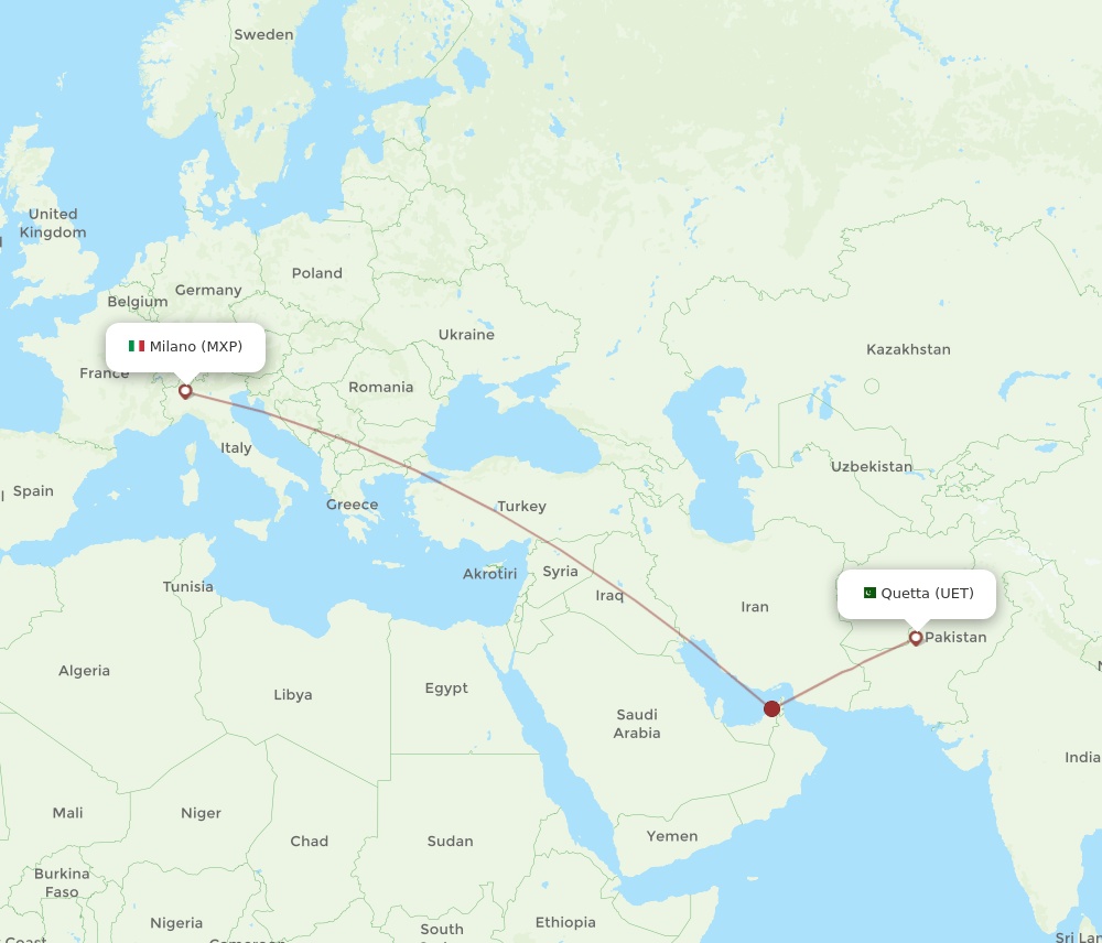 UET to MXP flights and routes map