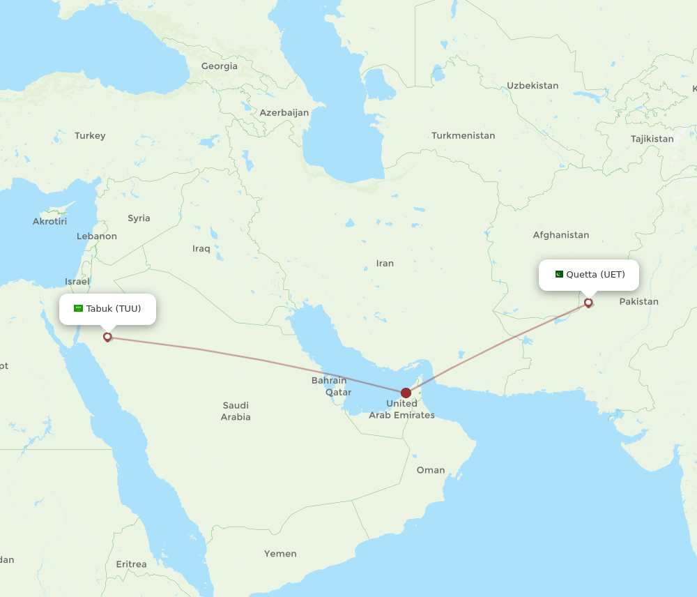 UET to TUU flights and routes map