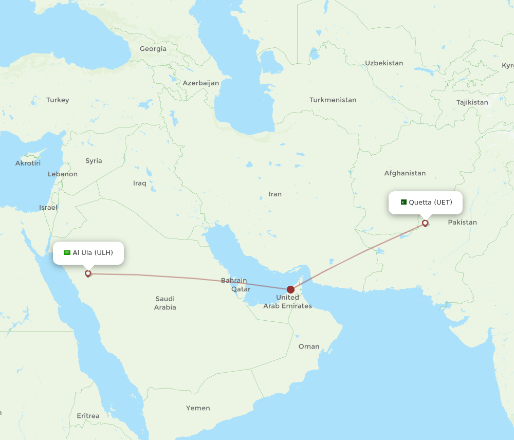 Al Ula - Quetta route map and flight paths