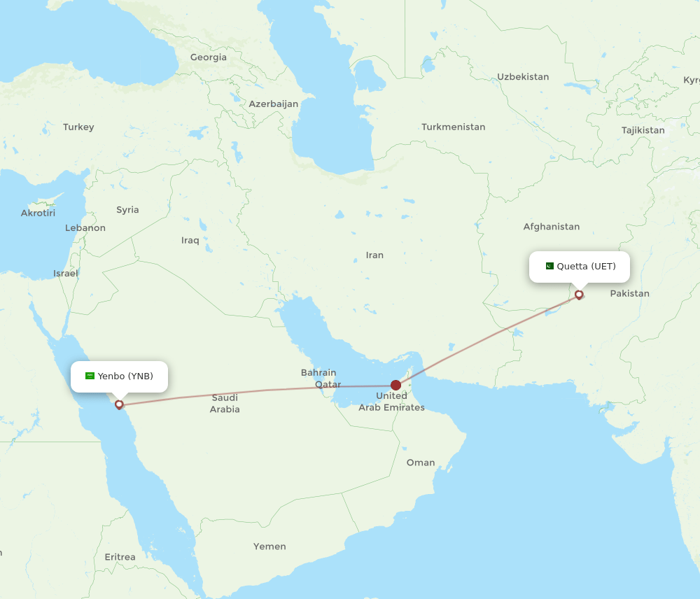 Yanbu - Quetta route map and flight paths