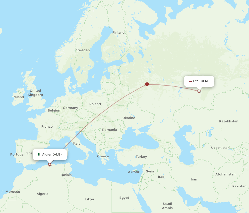 Algiers - Ufa route map and flight paths